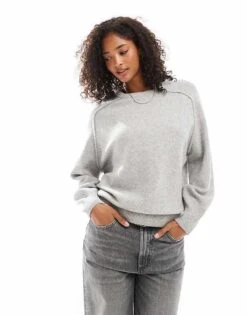 Pull&Bear Oversized Knitted Jumper In Grey For Women