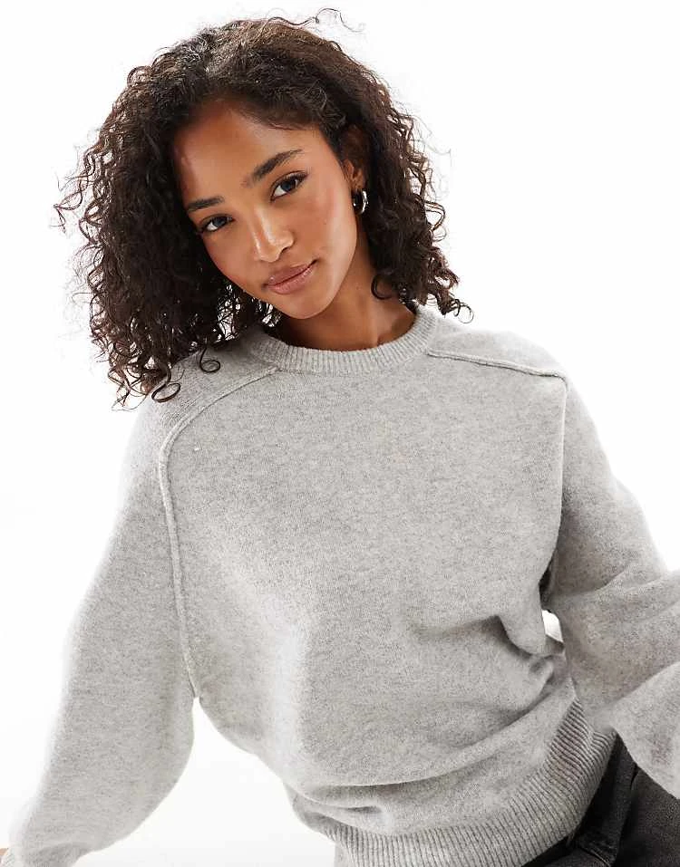 Pull&Bear Oversized Knitted Jumper In Grey For Women - Image 4