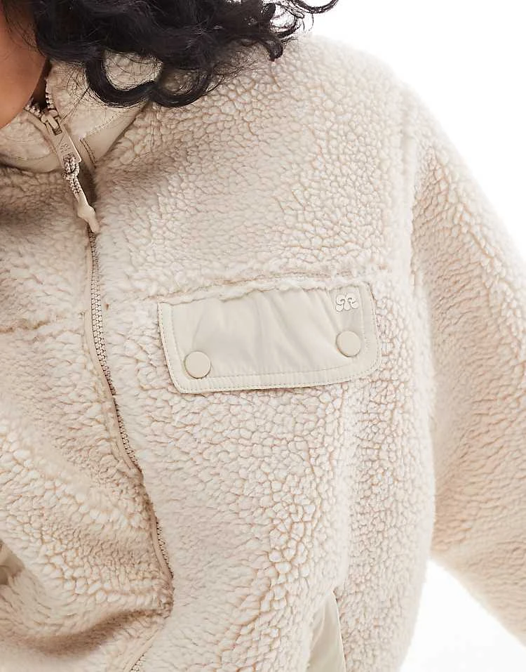 Pull&Bear Zip Up Fleece In Beige For Women - Image 4
