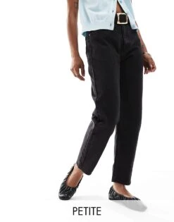 Pull&Bear Petite High Waisted Mom Jean In Black For Women