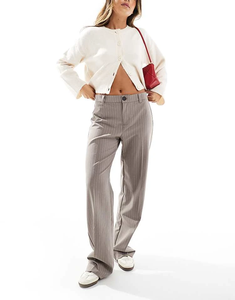 Pull&Bear High Waisted Tailored Trouser In Beige Stripe For Women