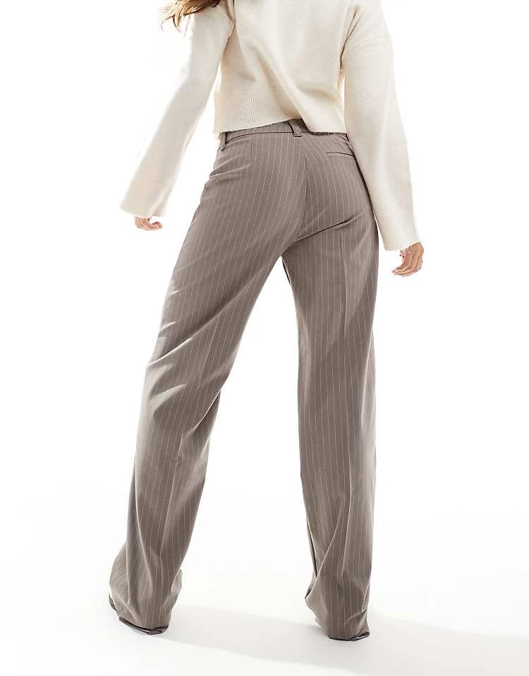 Pull&Bear High Waisted Tailored Trouser In Beige Stripe For Women - Image 2