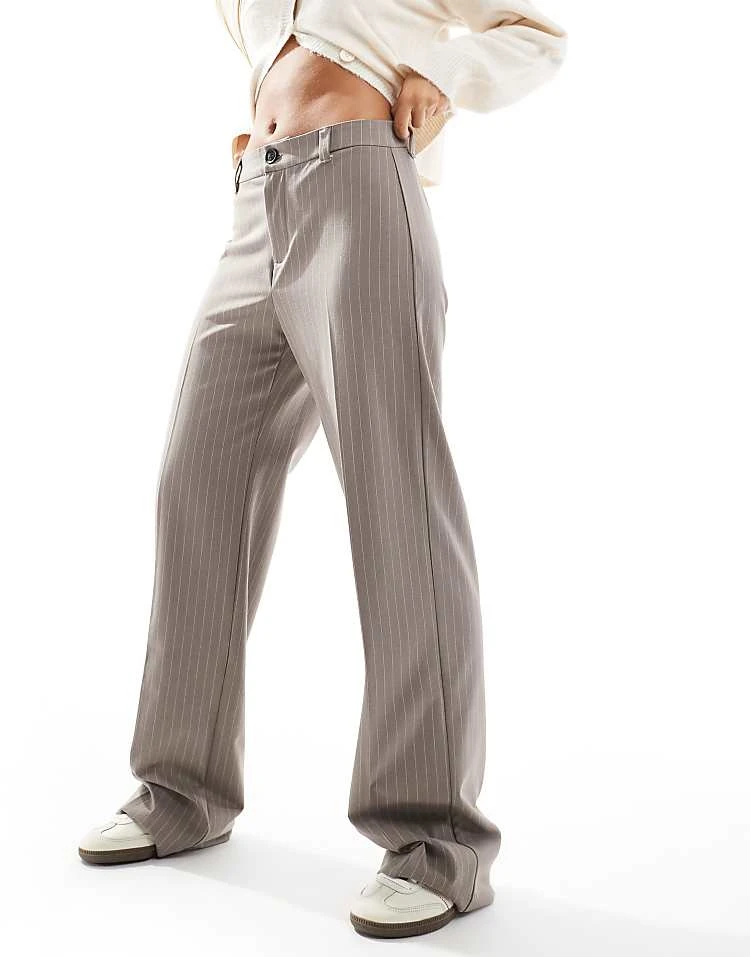 Pull&Bear High Waisted Tailored Trouser In Beige Stripe For Women - Image 5