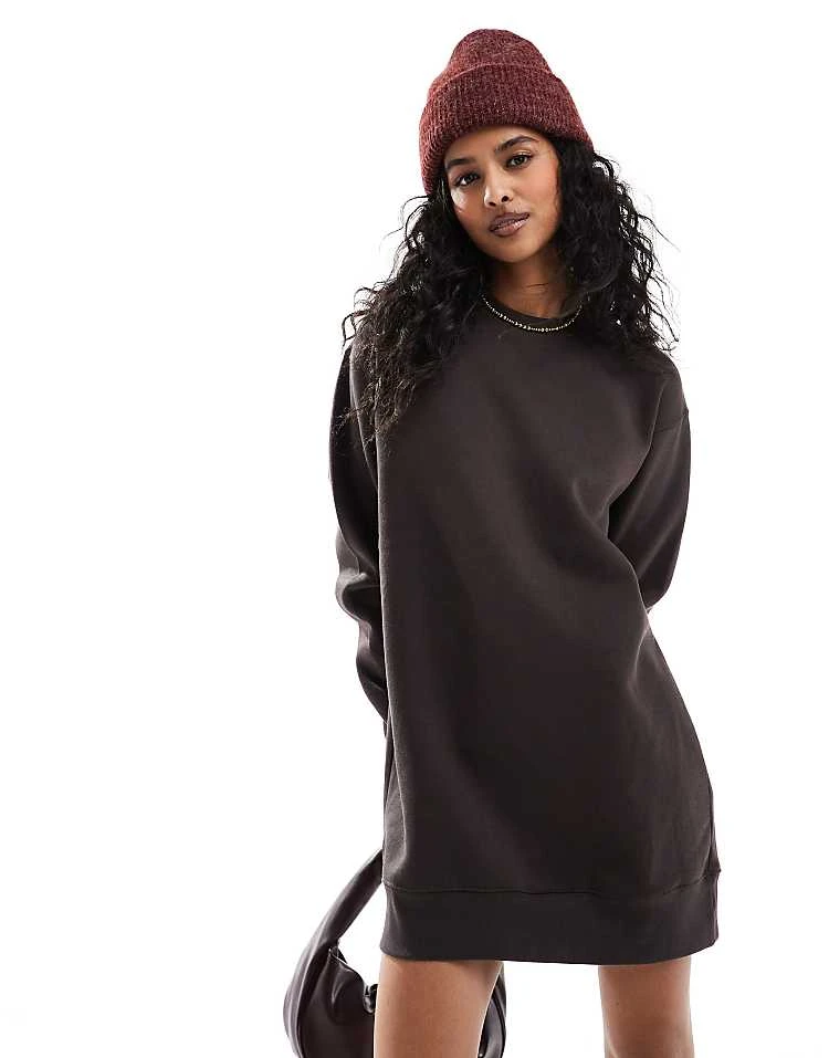 Pull&Bear Oversized Sweat Dress In Chocolate Brown For Women - Image 2