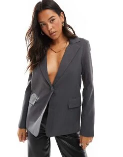 Pull&Bear Oversized Blazer In Grey For Women