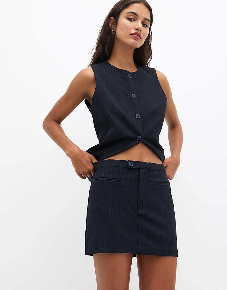 Pull&Bear Tailored Mini Skirt Co-ord In Navy Pinstripe For Women - Image 2