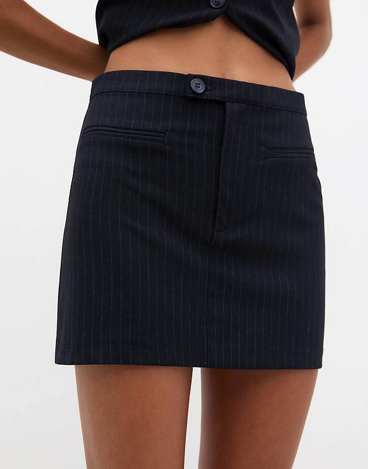Pull&Bear Tailored Mini Skirt Co-ord In Navy Pinstripe For Women - Image 3