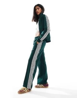 Pull&Bear Contrast Stripe Tracksuit Co-ord In Bottle Green