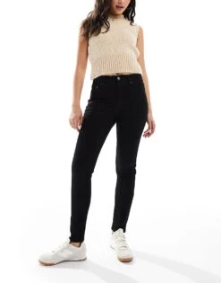 Pull&Bear Medium Rise Skinny Jeans In Black For Women