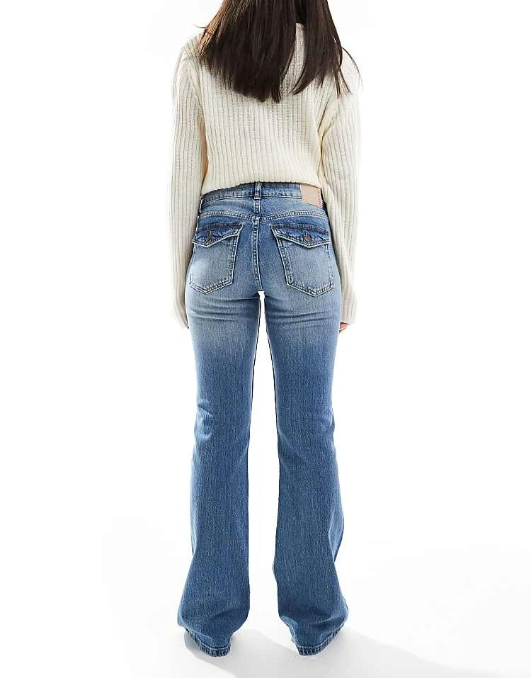 Pull&Bear Low Rise Bootcut Jean In Authentic Mid Blue Wash For Women - Image 2