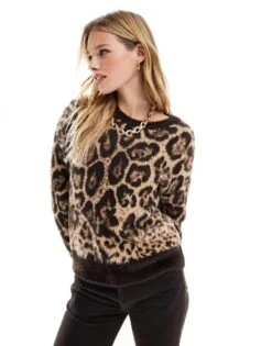 Pull&Bear Fluffy Knit Jumper In Leopard Print For Women