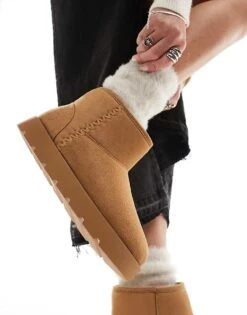 Pull&Bear Cosy Platform Ankle Boot In Chestnut Brown For Women