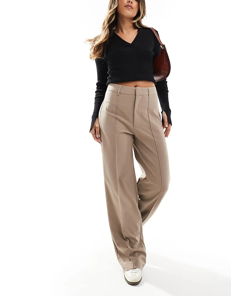 Pull&Bear Straight Leg Tailored Trousers With Front Seam In Sand For Women
