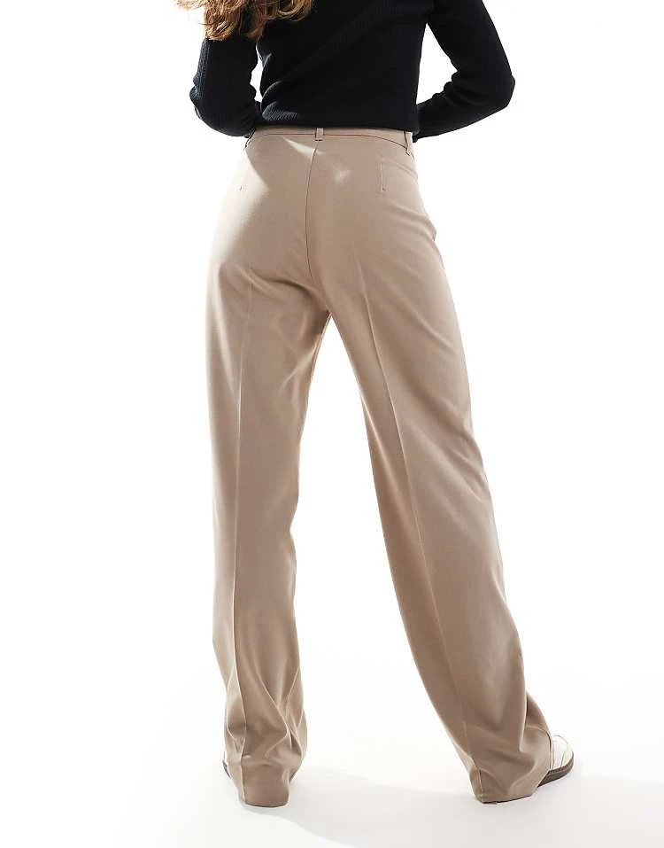 Pull&Bear Straight Leg Tailored Trousers With Front Seam In Sand For Women - Image 2
