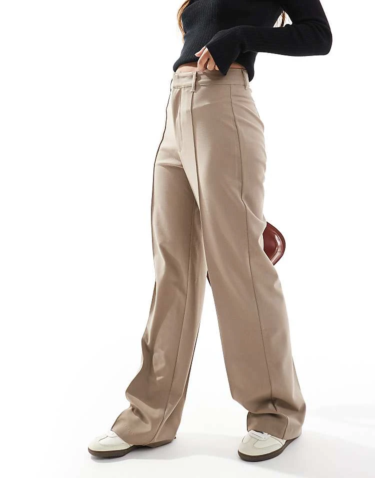 Pull&Bear Straight Leg Tailored Trousers With Front Seam In Sand For Women - Image 3