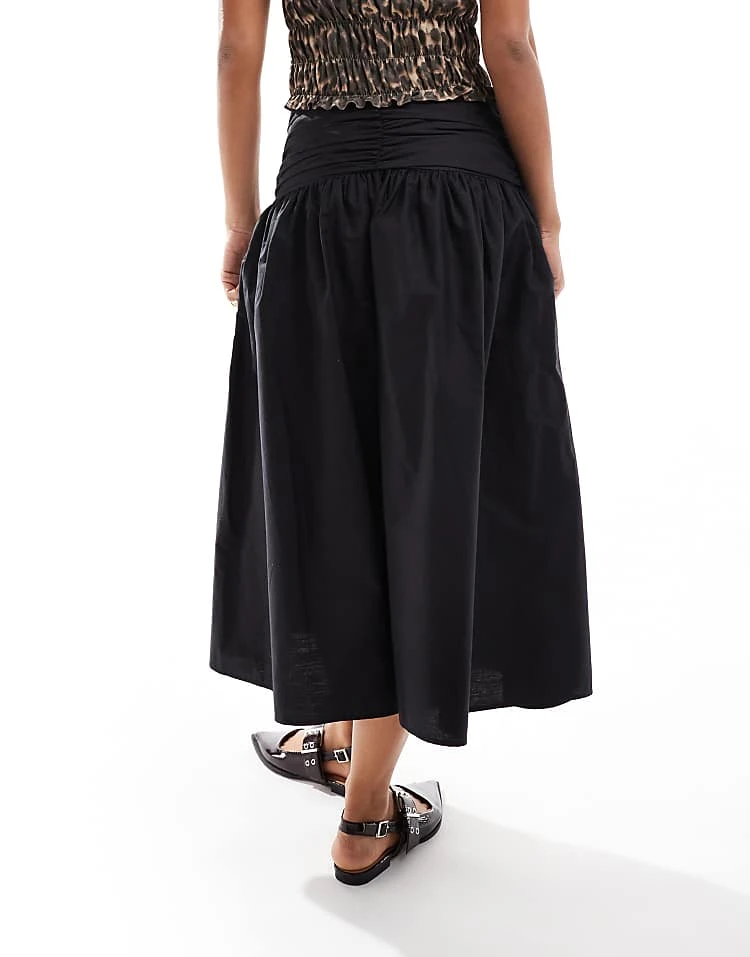 Pull&Bear Ruched Poplin Midi Skirt In Black For Women - Image 4