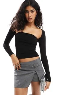 Pull&Bear Long Sleeved Bandeau Top In Black For Women