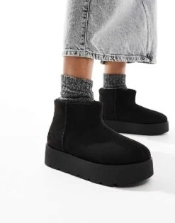 Pull&Bear Cosy Platform Ankle Boot In Black For Women