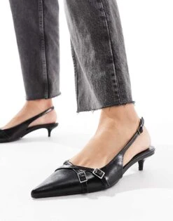 Pull&Bear Slingback Kitten Heel With Buckle Detail In Black For Women
