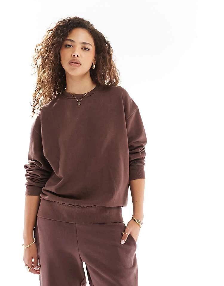 Pull&Bear Oversized Sweat And Jogger Co-ord In Washed Burgundy - Image 2