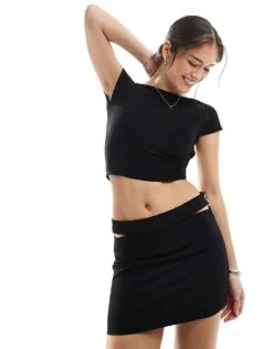 Pull&Bear Cut Out Waist Detail Mini Skirt In Black For Women