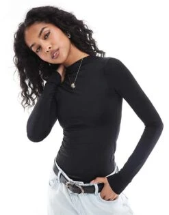 Pull&Bear Polyamide Sculpt Long Sleeve Body In Black For Women