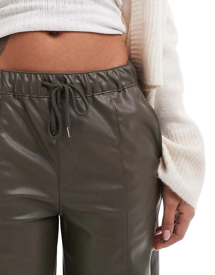 Pull&Bear Pull On Faux Leather Trouser In Grey For Women - Image 4