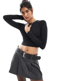 Pull&Bear Polyamide Sculpt Twist Back Detail Top In Black For Women