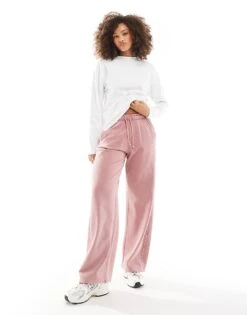 Pull&Bear Wide Leg Jogger In Washed Pink For Women