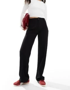 Pull&Bear High Waisted Tailored Trouser In Black For Women
