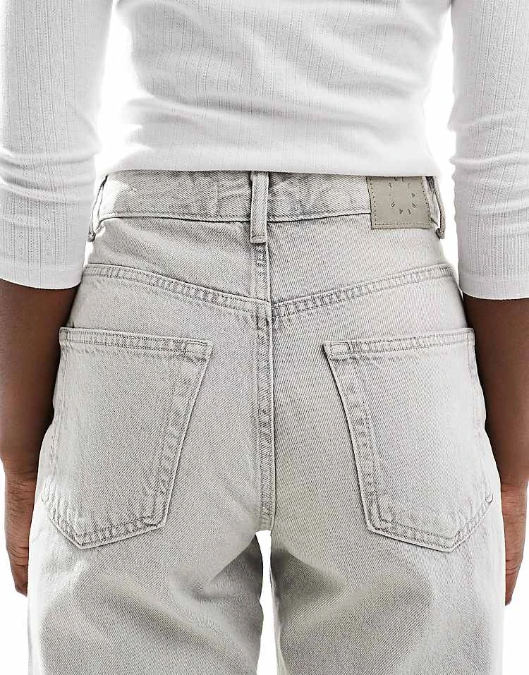 Pull&Bear High Rise Wide Leg Jean In Washed Light Grey For Women - Image 5