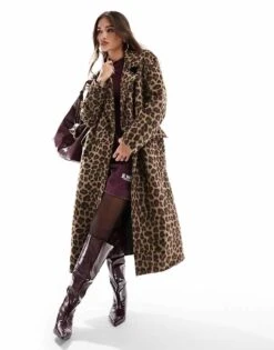 Pull&Bear Longline Coat In Leopard Print For Women