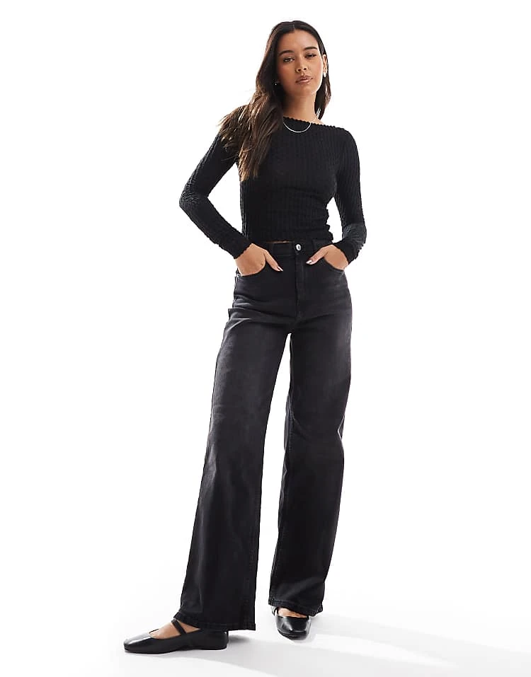 Pull&Bear Distressed Ladder Detail Top In Black For Women - Image 3