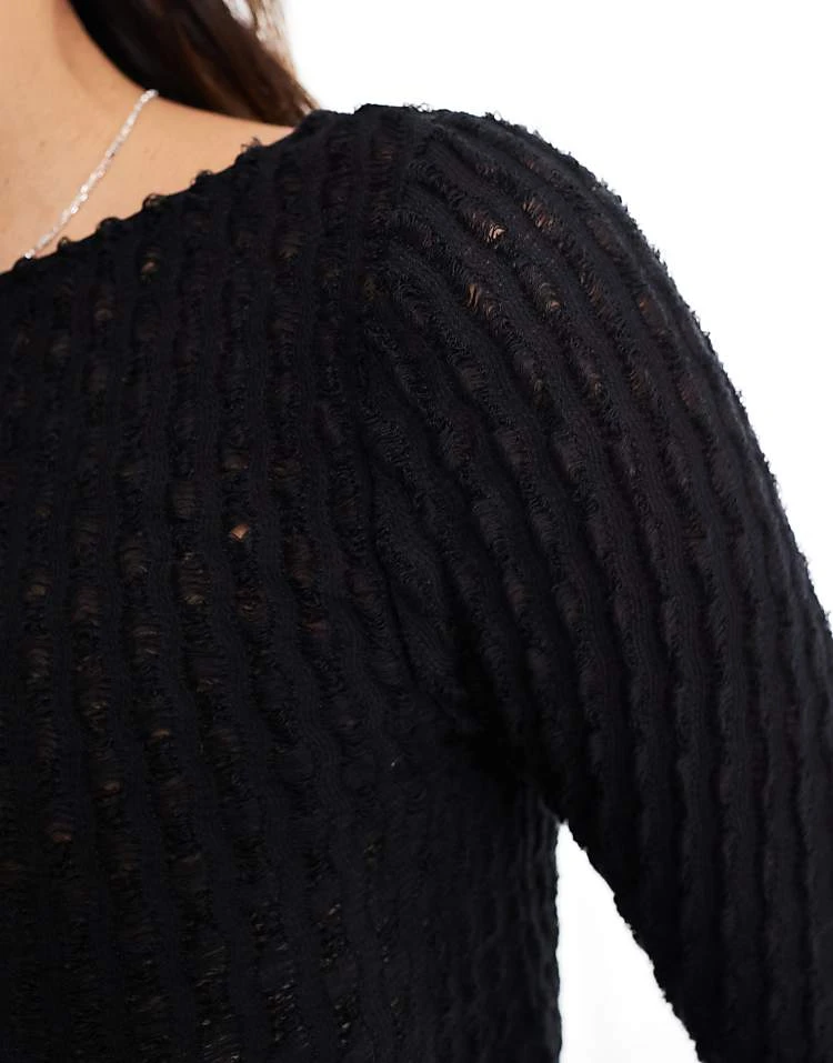 Pull&Bear Distressed Ladder Detail Top In Black For Women - Image 4