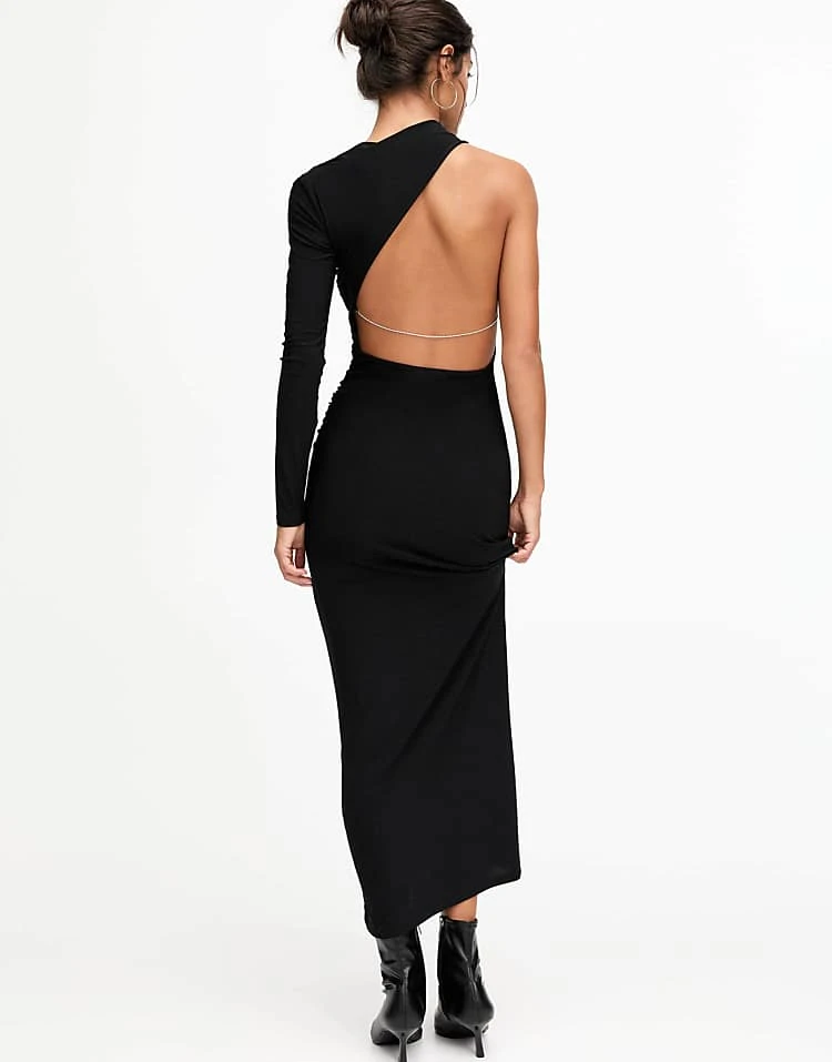 Pull&Bear X Dixie D'Amelio One Shoulder Maxi Polyamide Dress In Black For Women