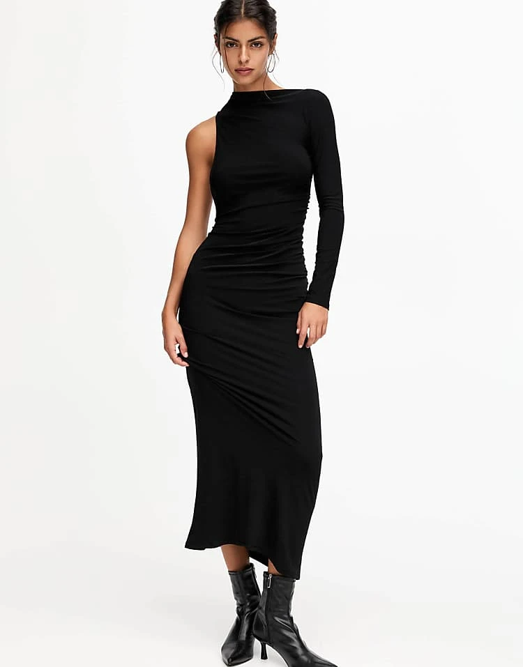 Pull&Bear X Dixie D'Amelio One Shoulder Maxi Polyamide Dress In Black For Women - Image 2