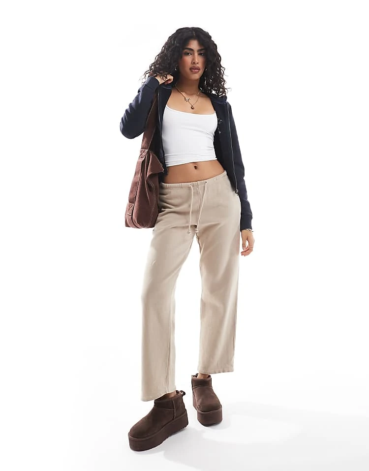 Pull&Bear Wide Leg Jogger In Washed Beige For Women