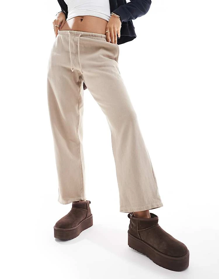 Pull&Bear Wide Leg Jogger In Washed Beige For Women - Image 4