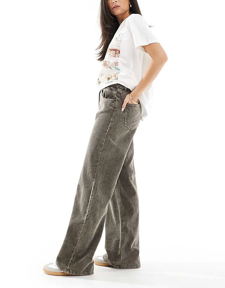 Pull&Bear Pulll&Bear Wide Leg Corduroy Jeans In Grey For Women - Image 2