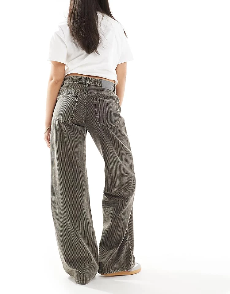 Pull&Bear Pulll&Bear Wide Leg Corduroy Jeans In Grey For Women - Image 3