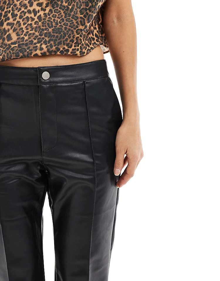Pull&Bear Faux Leather Kick Flared Trouser With Front Seam In Black For Women - Image 5