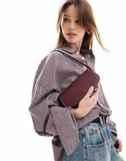 Pull&Bear Shoulder Bag With Contrast Stitch In Burgundy For Women