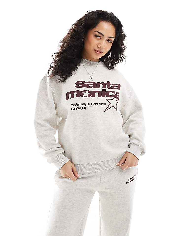 Pull&Bear 'Santa Monica' Graphic Sweat Co-ord In Grey Marl For Women