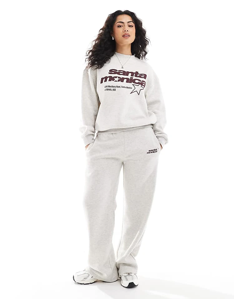 Pull&Bear 'Santa Monica' Graphic Sweat Co-ord In Grey Marl For Women - Image 4