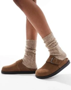Pull&Bear Suede Clog In Brown For Women