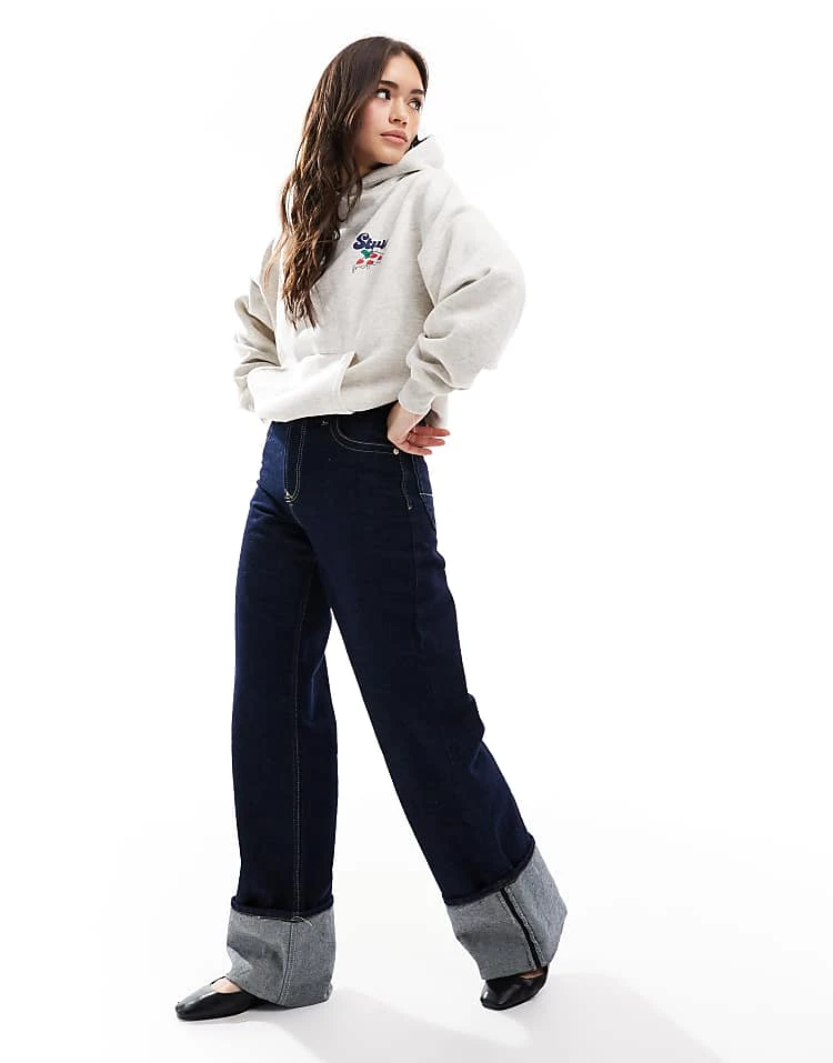 Pull&Bear STWD Pizza Graphic Oversized Hoodie In Grey Marl For Women - Image 2