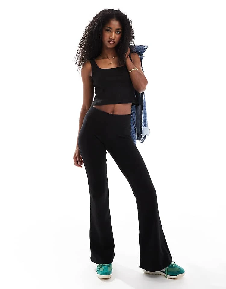 Pull&Bear Soft Touch Long Sleeve Top And Trouser Co-ord In Black - Image 3