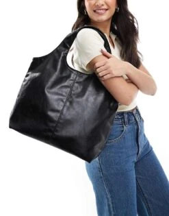 Pull&Bear Faux Leather Shopper In Black For Women