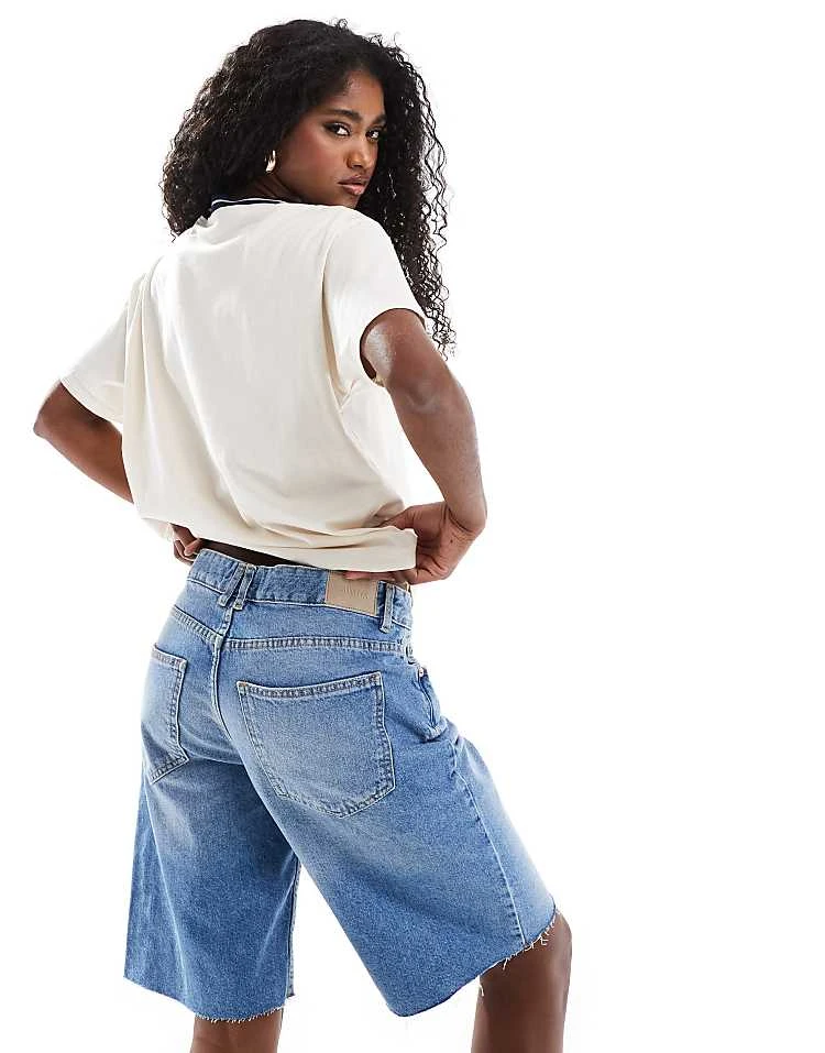 Pull&Bear Denim Jort In Washed Blue For Women - Image 3