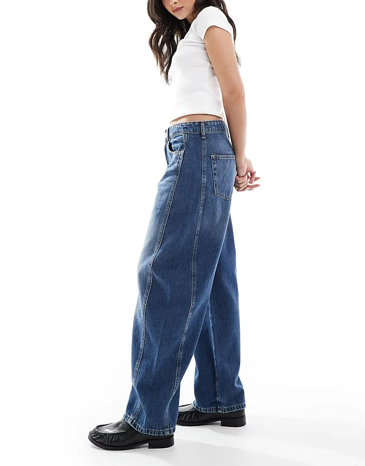 Pull&Bear Barrel Leg Jean In Washed Dark Blue For Women - Image 3